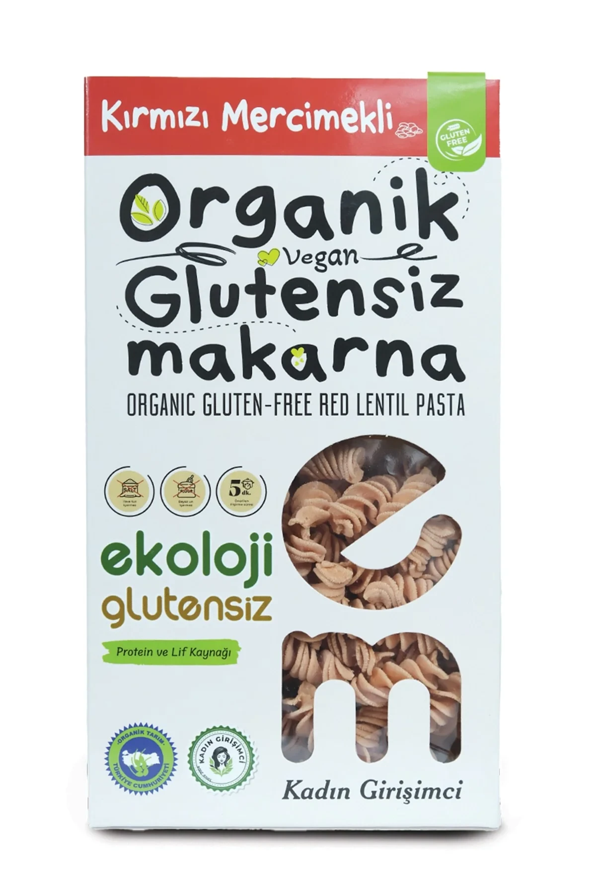 Organik Glutensiz Makarna Kırmızı Mercimekli Burgu 200 Gr