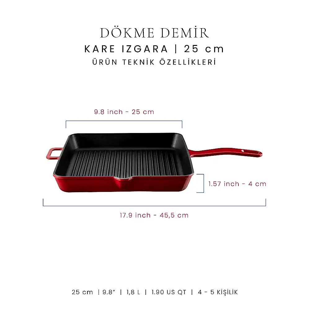 Voeux 25 Cm Kare Izgara Tava