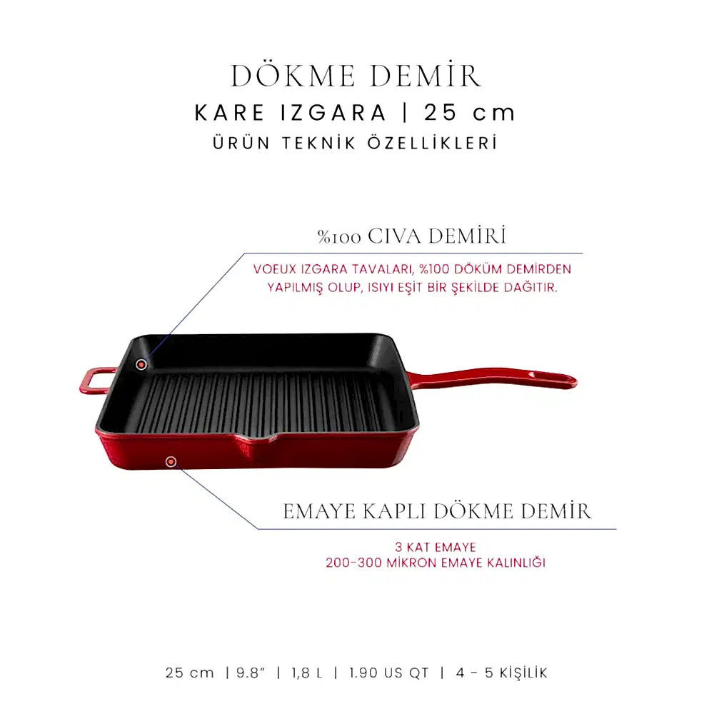 Voeux 25 Cm Kare Izgara Tava