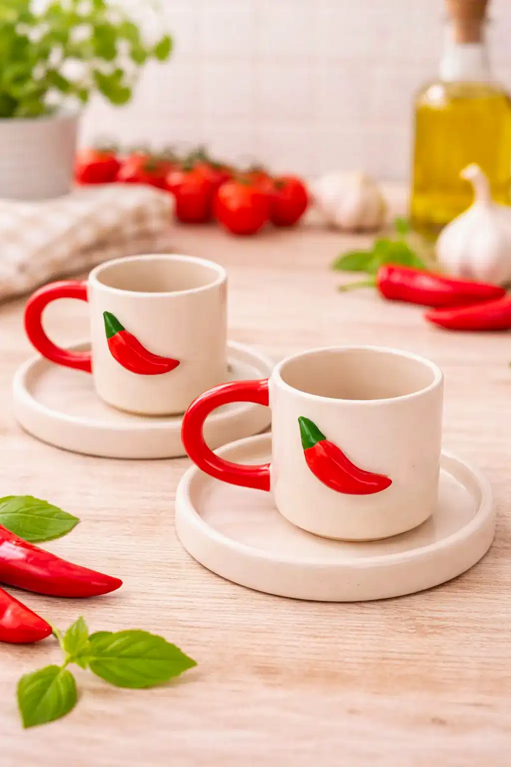 2li Peperoncino el yapımı seramik Türk kahvesi fincanı