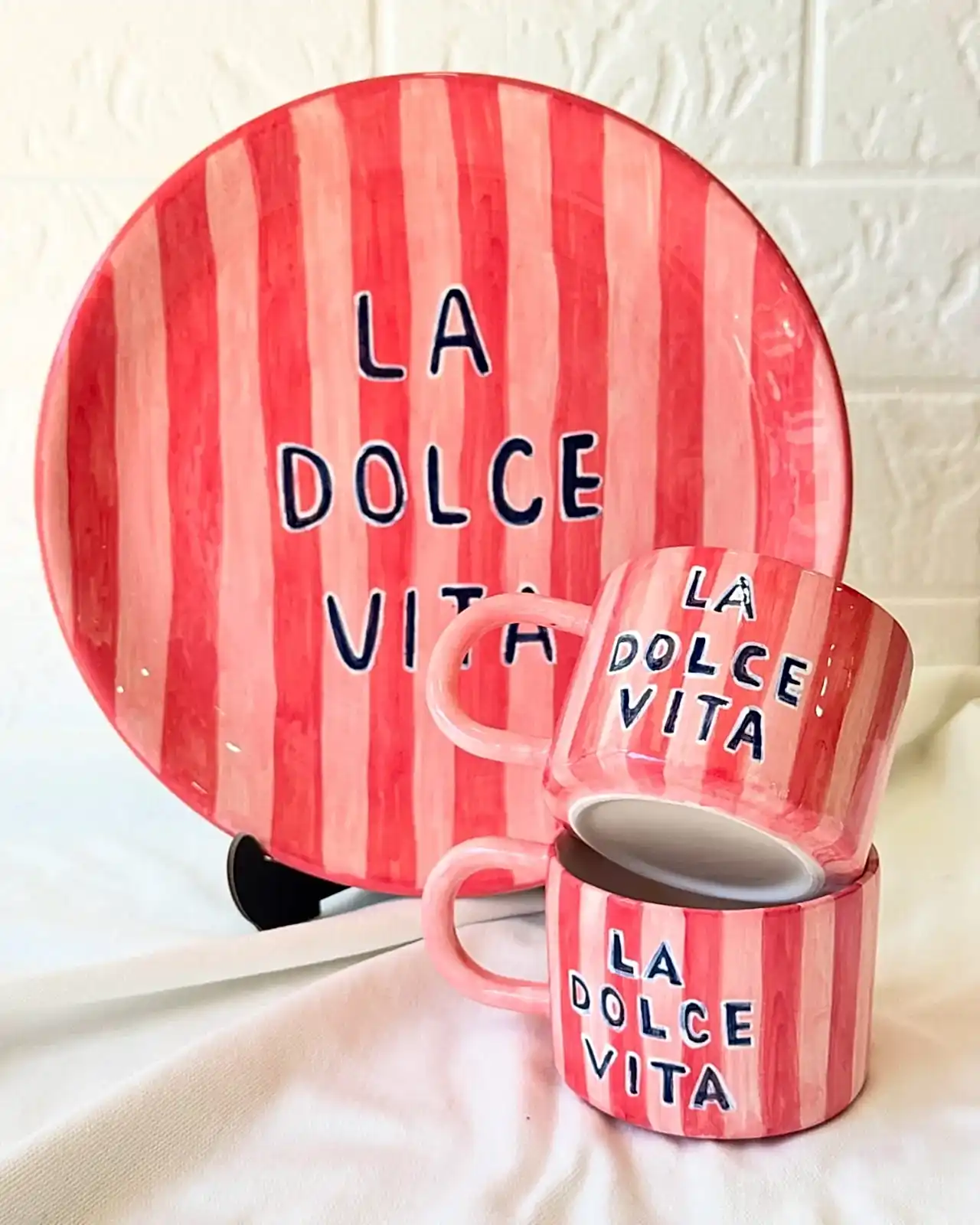 2li Seramik Bardak ve Tek Seramik Tabak (La Dolce Vita)